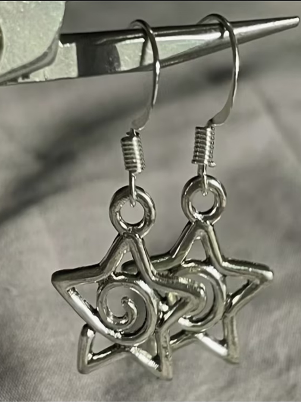 Silver Star Spiral Dangle Earrings - Women Jewelry